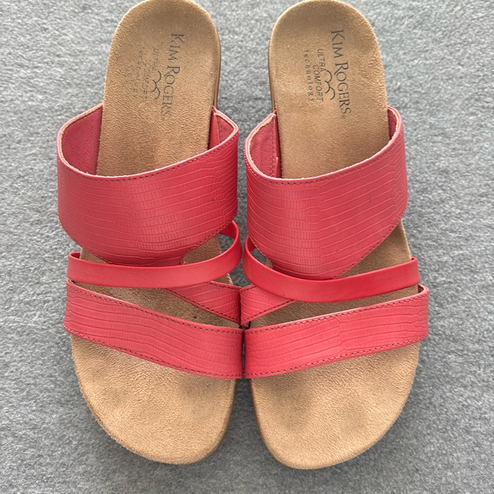 Kim Rogers Ultra Comfort Wedge Sandles with Layered Straps 8.5 Pink